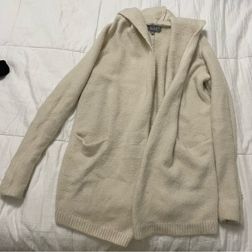 Cream oversized cardigan with hoodie